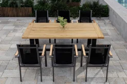 OUTFLEXX Evora Garten-Essgruppe, grau/anthrazit, Alu/Teak/Textilene, 200 x 100 cm, stapelbar, FSC®-zertifiziertes Produkt