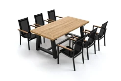 OUTFLEXX Evora Garten-Essgruppe, grau/anthrazit, Alu/Teak/Textilene, 200 x 100 cm, stapelbar, FSC®-zertifiziertes Produkt