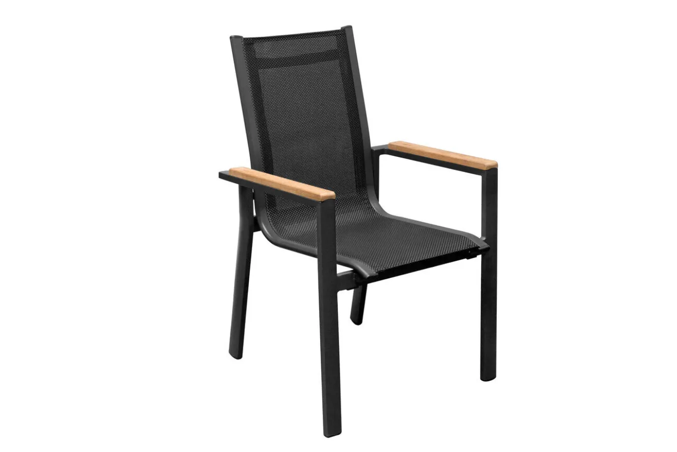 OUTFLEXX Evora Garten-Essgruppe, anthrazit/natur, Aluminium/Teak/Textilene, 240 x 100 cm, FSC®-zertifiziertes Produkt