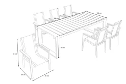 OUTFLEXX Evora Garten-Essgruppe, anthrazit/natur, Aluminium/Teak/Textilene, 240 x 100 cm, FSC®-zertifiziertes Produkt