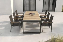 OUTFLEXX Evora Garten-Essgruppe, anthrazit/natur, Aluminium/Teak/Textilene, 240 x 100 cm, FSC®-zertifiziertes Produkt