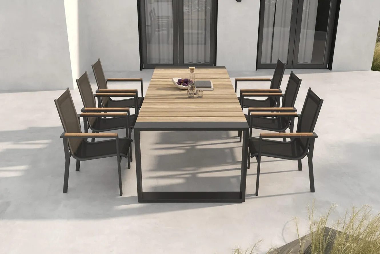 OUTFLEXX Evora Garten-Essgruppe, anthrazit/natur, Aluminium/Teak/Textilene, 240 x 100 cm, FSC®-zertifiziertes Produkt