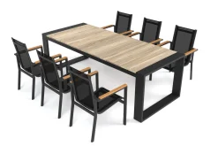 OUTFLEXX Evora Garten-Essgruppe, anthrazit/natur, Aluminium/Teak/Textilene, 240 x 100 cm, FSC®-zertifiziertes Produkt