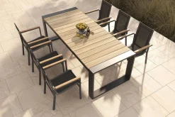 OUTFLEXX Evora Garten-Essgruppe, anthrazit/natur, Aluminium/Teak/Textilene, 240 x 100 cm, FSC®-zertifiziertes Produkt