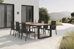 OUTFLEXX Evora Garten-Essgruppe, anthrazit/natur, Aluminium/Teak/Textilene, 240 x 100 cm, FSC®-zertifiziertes Produkt