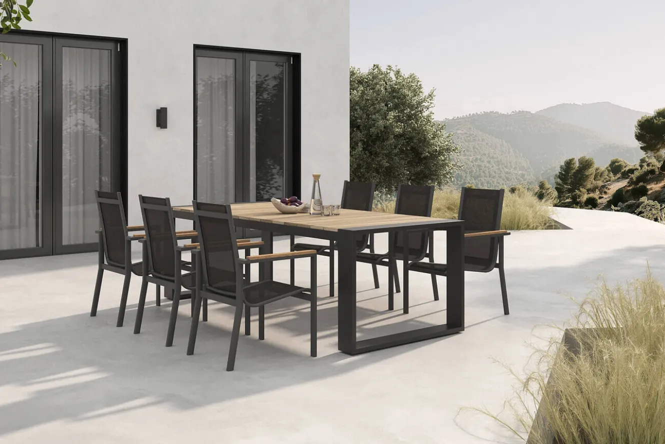 OUTFLEXX Evora Garten-Essgruppe, anthrazit/natur, Aluminium/Teak/Textilene, 240 x 100 cm, FSC®-zertifiziertes Produkt