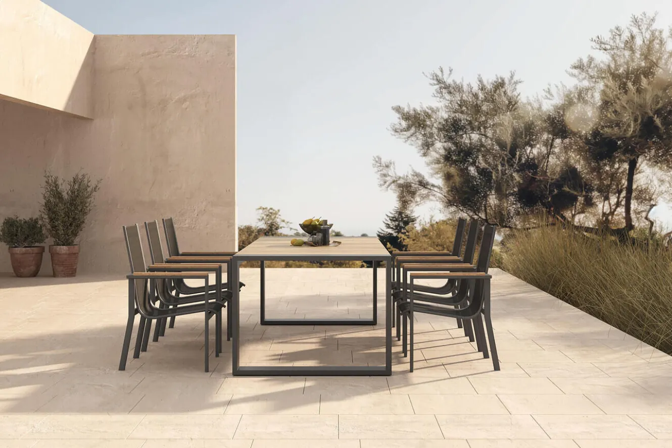 OUTFLEXX Evora Garten-Essgruppe, anthrazit/natur, Aluminium/Teak/Textilene, 240 x 100 cm, FSC®-zertifiziertes Produkt
