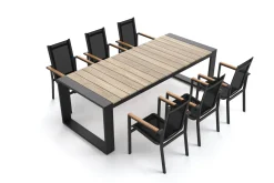 OUTFLEXX Evora Garten-Essgruppe, anthrazit/natur, Aluminium/Teak/Textilene, 240 x 100 cm, FSC®-zertifiziertes Produkt
