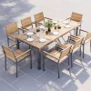 OUTFLEXX Falun Garten-Essgruppe mit 8 Sesseln, braun, Edelstahl/Teakholz, 200 x 100 cm ausziehbar, stapelbar, FSC®-zertifiziertes Produkt