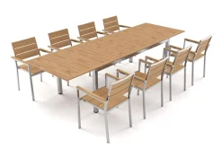 OUTFLEXX Falun Garten-Essgruppe mit 8 Sesseln, braun, Edelstahl/Teakholz, 200 x 100 cm ausziehbar, stapelbar, FSC®-zertifiziertes Produkt