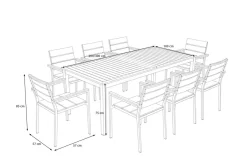 OUTFLEXX Falun Garten-Essgruppe mit 8 Sesseln, braun, Edelstahl/Teakholz, 200 x 100 cm ausziehbar, stapelbar, FSC®-zertifiziertes Produkt