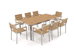 OUTFLEXX Falun Garten-Essgruppe mit 8 Sesseln, braun, Edelstahl/Teakholz, 200 x 100 cm ausziehbar, stapelbar, FSC®-zertifiziertes Produkt