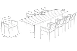 OUTFLEXX Falun Garten-Essgruppe mit 8 Sesseln, braun/silber, Teakholz/Edelstahl, 220/340 x 100 cm, ausziehbar stapelbar FSC®-zertifiziert