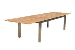OUTFLEXX Falun Garten-Essgruppe mit 8 Sesseln, braun/silber, Teakholz/Edelstahl, 220/340 x 100 cm, ausziehbar stapelbar FSC®-zertifiziert