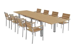 OUTFLEXX Falun Garten-Essgruppe mit 8 Sesseln, braun/silber, Teakholz/Edelstahl, 220/340 x 100 cm, ausziehbar stapelbar FSC®-zertifiziert