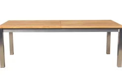 OUTFLEXX Falun Garten-Essgruppe mit 8 Sesseln, braun/silber, Teakholz/Edelstahl, 220/340 x 100 cm, ausziehbar stapelbar FSC®-zertifiziert
