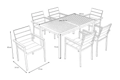 OUTFLEXX Falun Garten-Essgruppe, braun, Teakholz/Edelstahl, Ausziehtisch 180/240 x 100 cm, inkl. 6 Stapelsessel, FSC®-zertifiziertes Produkt