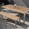 OUTFLEXX Falun Garten-Essgruppe, braun, Edelstahl/Teakholz, 200 x 90 cm Tisch mit 2 Bänken 160 x 38 cm