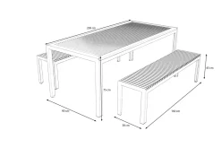 OUTFLEXX Falun Garten-Essgruppe, braun, Edelstahl/Teakholz, 200 x 90 cm Tisch mit 2 Bänken 160 x 38 cm