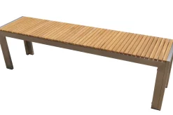OUTFLEXX Falun Garten-Essgruppe, braun, Edelstahl/Teakholz, 200 x 90 cm Tisch mit 2 Bänken 160 x 38 cm