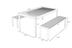 OUTFLEXX Falun Garten-Essgruppe, braun/silber, Edelstahl/Teakholz, 180 x 90 cm Tisch und 2 Bänke 160 x 38 cm