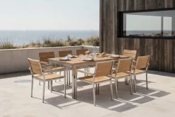OUTFLEXX Falun Garten-Essgruppe mit 8 Sesseln, braun, Teakholz/Edelstahl, 180/240 x 100 cm, ausziehbar, stapelbar, FSC®-zertifiziertes Produkt
