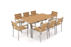OUTFLEXX Falun Garten-Essgruppe mit 8 Sesseln, braun, Teakholz/Edelstahl, 180/240 x 100 cm, ausziehbar, stapelbar, FSC®-zertifiziertes Produkt