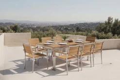 OUTFLEXX Falun Garten-Essgruppe mit 8 Sesseln, braun, Teakholz/Edelstahl, 180/240 x 100 cm, ausziehbar, stapelbar, FSC®-zertifiziertes Produkt