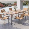 OUTFLEXX Falun Garten-Essgruppe mit 6 Sesseln, braun, Edelstahl/Teakholz, 200 x 100 cm ausziehbar, stapelbar, FSC®-zertifiziertes Produkt