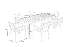 OUTFLEXX Falun Garten-Essgruppe mit 6 Sesseln, braun, Edelstahl/Teakholz, 200 x 100 cm ausziehbar, stapelbar, FSC®-zertifiziertes Produkt