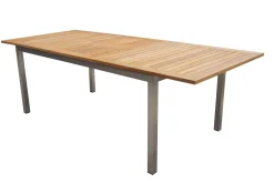 OUTFLEXX Falun Garten-Essgruppe mit 6 Sesseln, braun, Edelstahl/Teakholz, 200 x 100 cm ausziehbar, stapelbar, FSC®-zertifiziertes Produkt