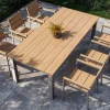 OUTFLEXX Falun Garten-Essgruppe mit 6 Sesseln, braun/silber, Teakholz/Edelstahl, 220/340 x 100 cm, ausziehbar, stapelbar, FSC®-zertifiziertes Produkt