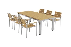 OUTFLEXX Falun Garten-Essgruppe mit 6 Sesseln, braun/silber, Teakholz/Edelstahl, 220/340 x 100 cm, ausziehbar, stapelbar, FSC®-zertifiziertes Produkt