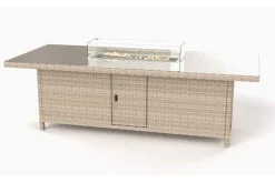 OUTFLEXX Feuertisch, beige meliert, Aluminium/Polyrattan/Glas, 200 x 100 cm, hitzebeständig, inklusive Schutzglas der Feuerstelle