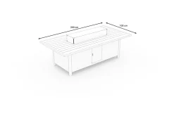 OUTFLEXX Feuertisch, beige meliert, Aluminium/Polyrattan/Glas, 200 x 100 cm, hitzebeständig, inklusive Schutzglas der Feuerstelle