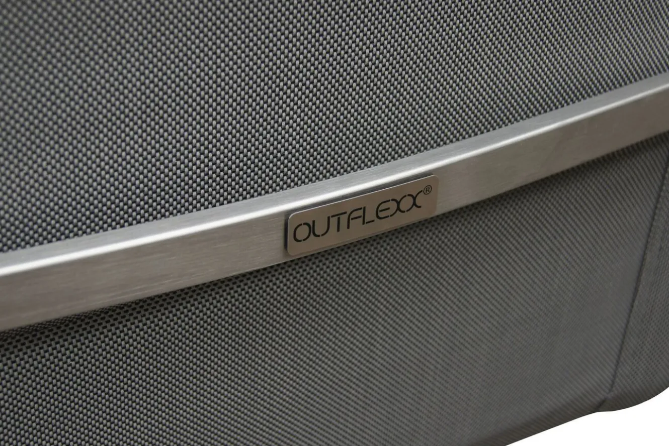 OUTFLEXX Freischwinger, silber, Edelstahl/Textilene, padded, Armlehnen aus Teakholz