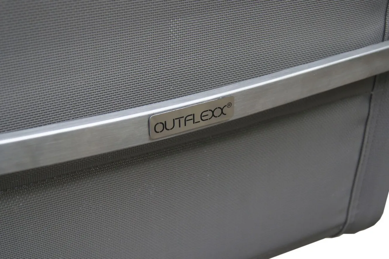 OUTFLEXX Freischwinger, taupe, Edelstahl/Textilene, padded, Armlehnen aus Teakholz