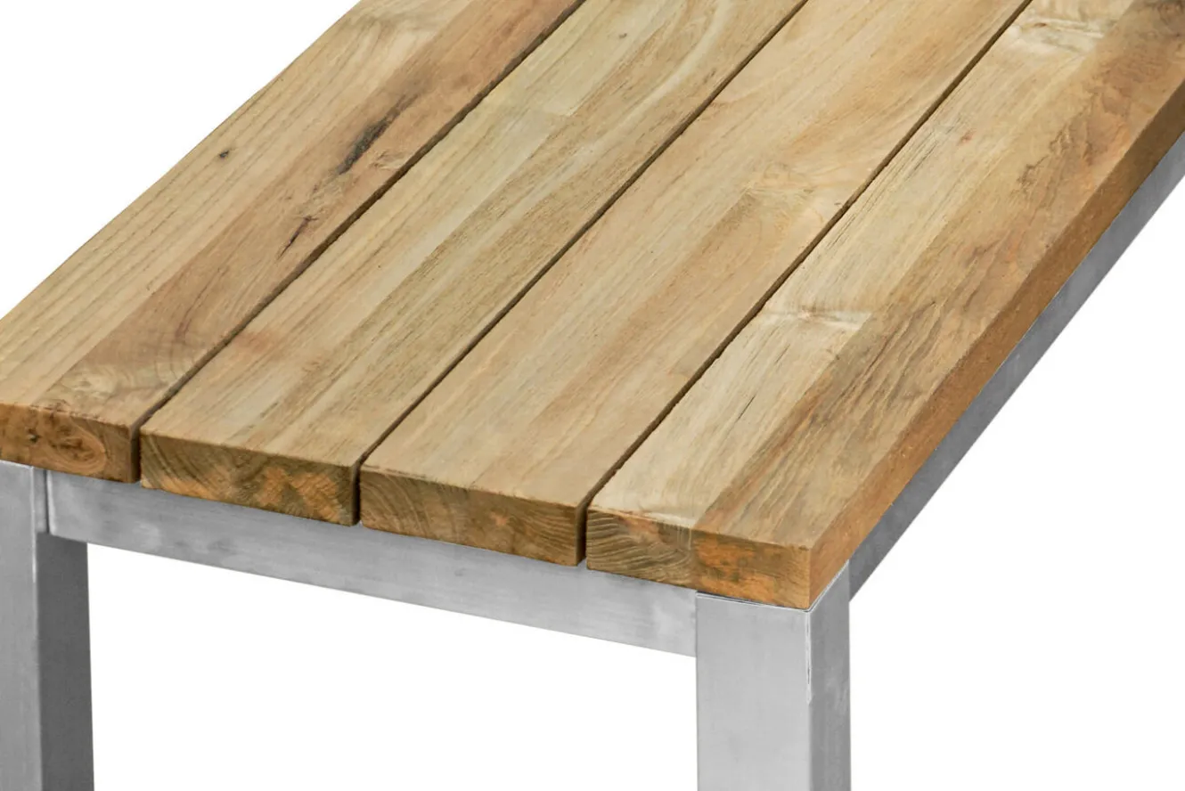 OUTFLEXX Gartenbank, Edelstahl/recyceltes Teak, 160x40x45cm, rustikal gebürstet, FSC®-zertifiziertes Produkt