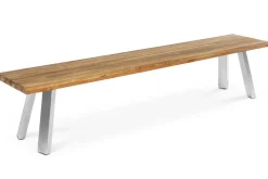 OUTFLEXX Gartenbank, Edelstahl/recyceltes Teak, 160x40x45cm, A-Gestell, rustikal gebürstet