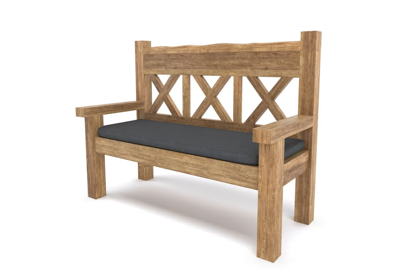 OUTFLEXX Gartenbank, natur, recyceltes Teak, 160x73cm, mit Rücken- und Armlehnen, rustikal gebürstet