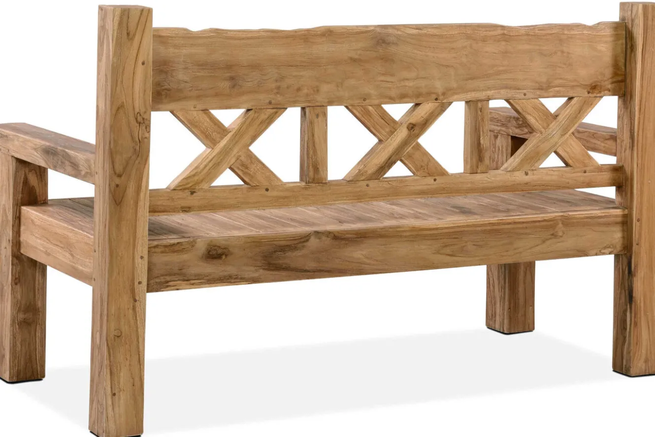 OUTFLEXX Gartenbank, natur, recyceltes Teak, 160x73cm, mit Rücken- und Armlehnen, rustikal gebürstet