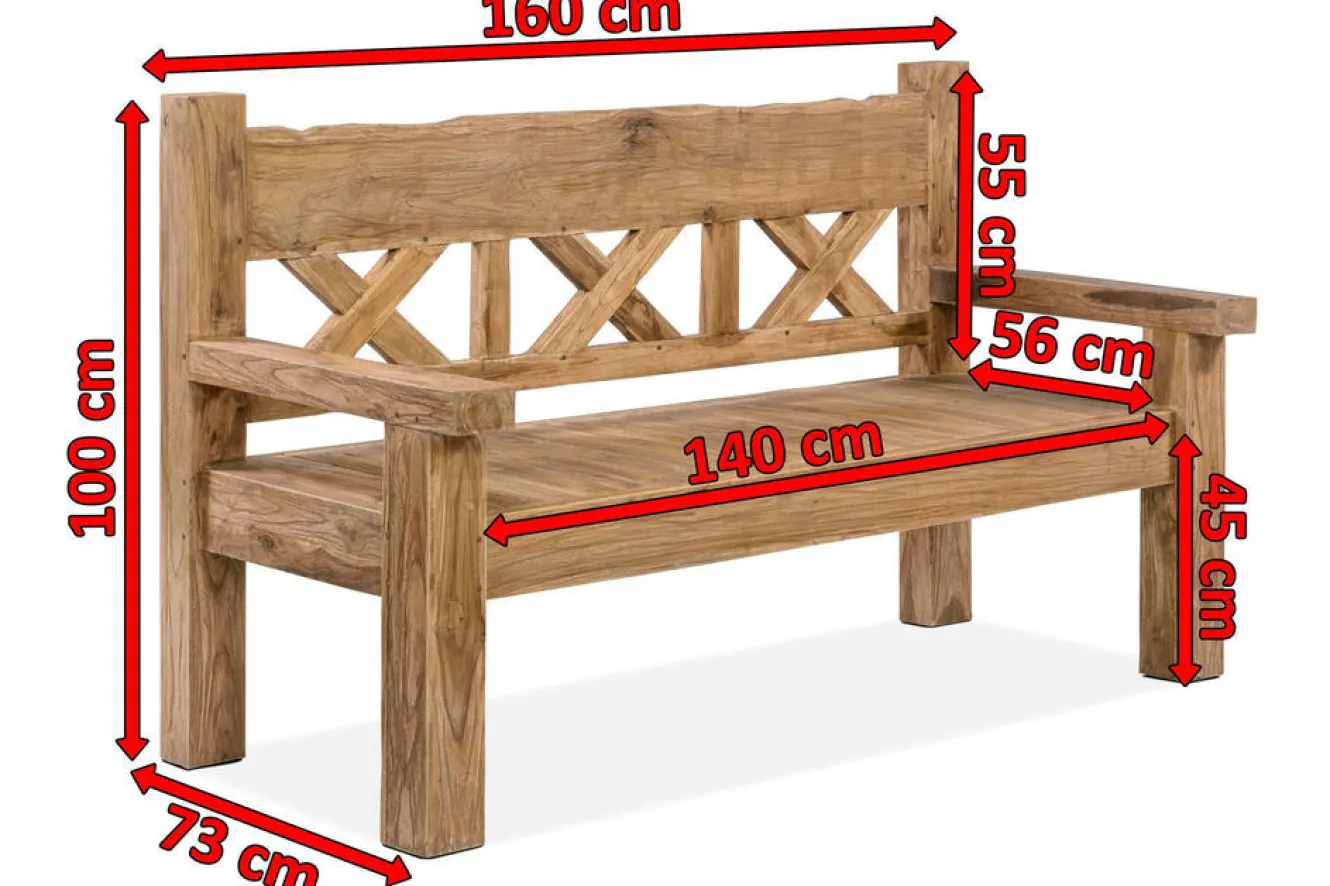 OUTFLEXX Gartenbank, natur, recyceltes Teak, 160x73cm, mit Rücken- und Armlehnen, rustikal gebürstet