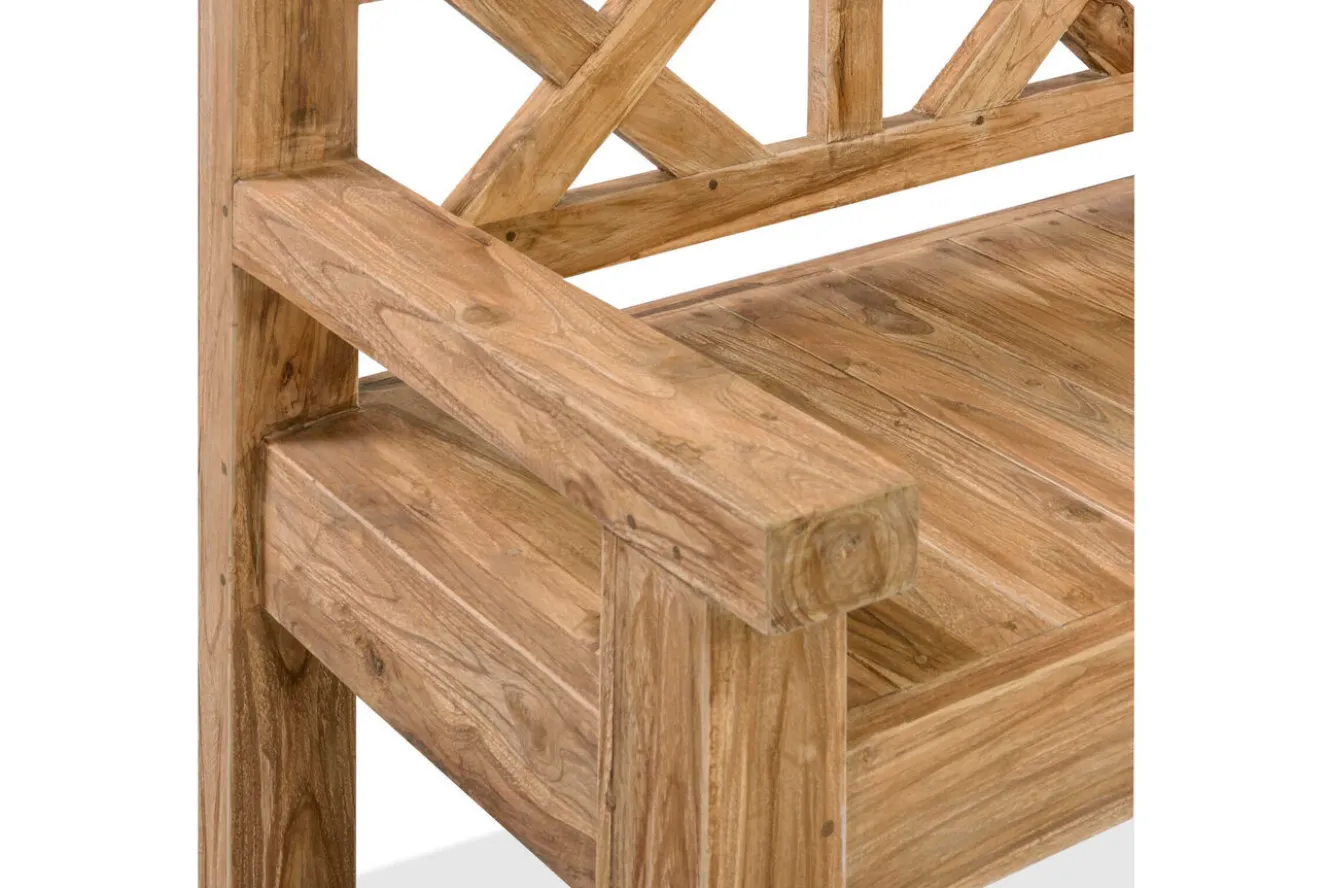 OUTFLEXX Gartenbank, natur, recyceltes Teak, 160x73cm, mit Rücken- und Armlehnen, rustikal gebürstet