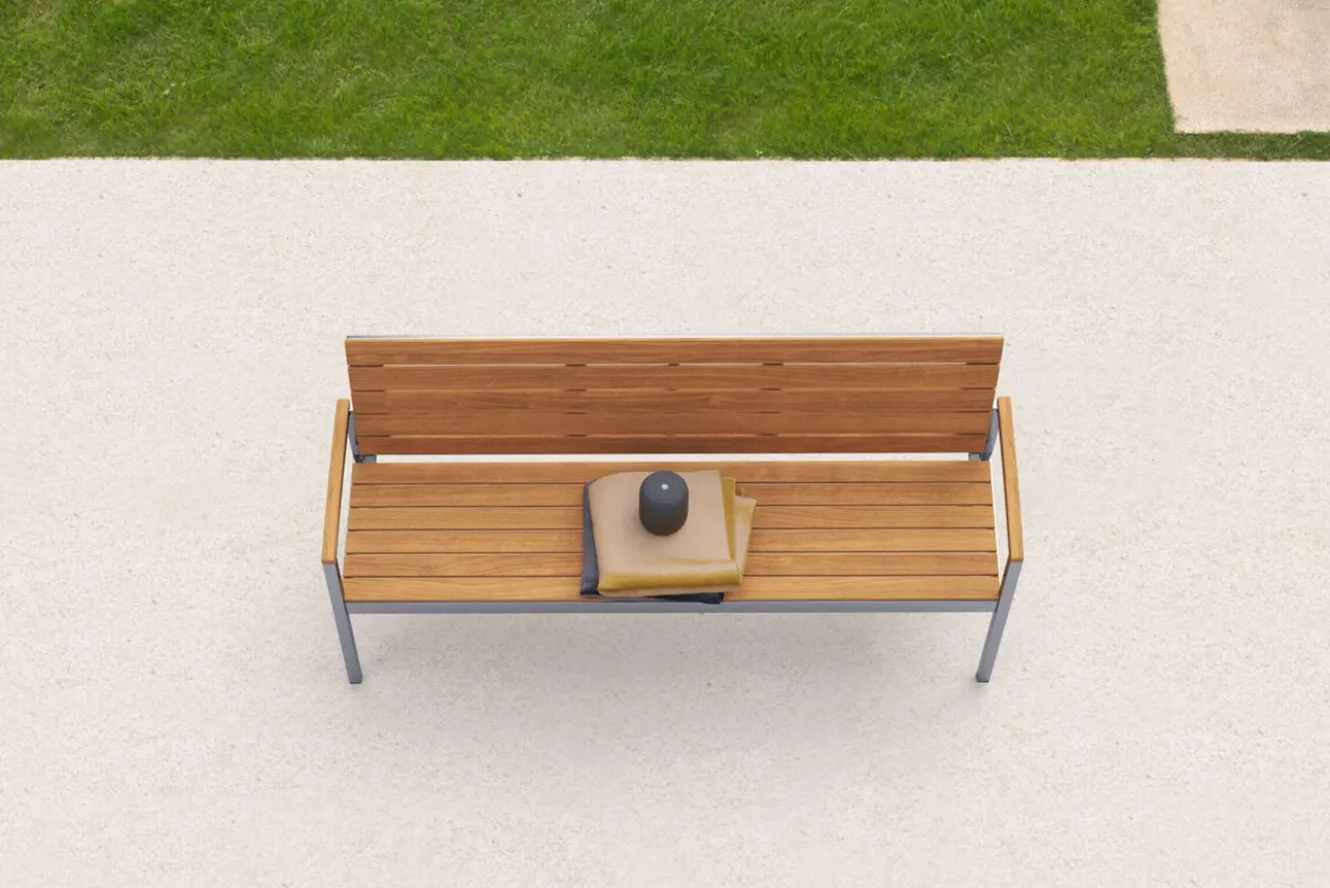 OUTFLEXX Gartenbank, Teakholz/Edelstahl, 3-Sitzer, 160x55x80cm, FSC®-zertifiziertes Produkt