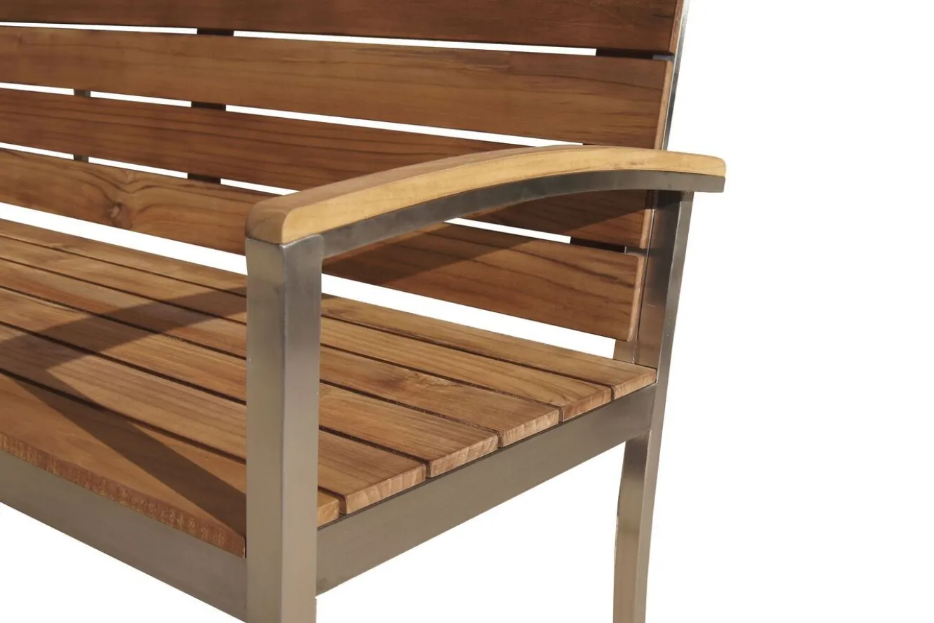OUTFLEXX Gartenbank, Teakholz/Edelstahl, 3-Sitzer, 160x55x80cm, FSC®-zertifiziertes Produkt