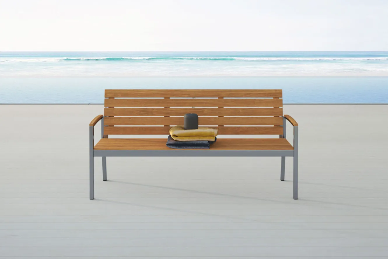OUTFLEXX Gartenbank, Teakholz/Edelstahl, 3-Sitzer, 160x55x80cm, FSC®-zertifiziertes Produkt