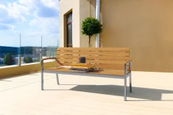 OUTFLEXX Gartenbank, Teakholz/Edelstahl, 3-Sitzer, 160x55x80cm, FSC®-zertifiziertes Produkt