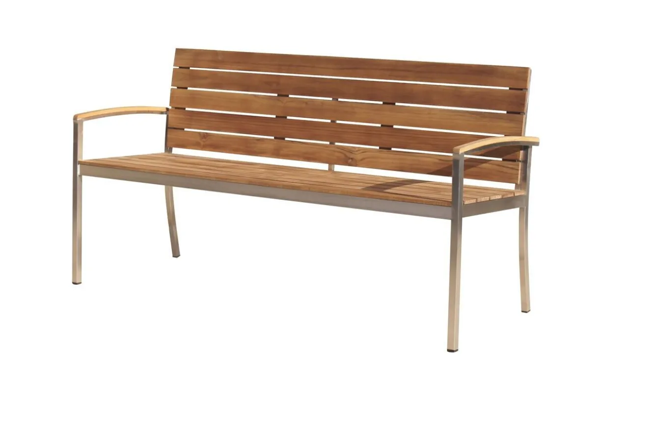 OUTFLEXX Gartenbank, Teakholz/Edelstahl, 3-Sitzer, 160x55x80cm, FSC®-zertifiziertes Produkt