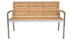 OUTFLEXX Gartenbank, Teakholz/Edelstahl, 2-Sitzer, 130x55x80cm, FSC®-zertifiziertes Produkt