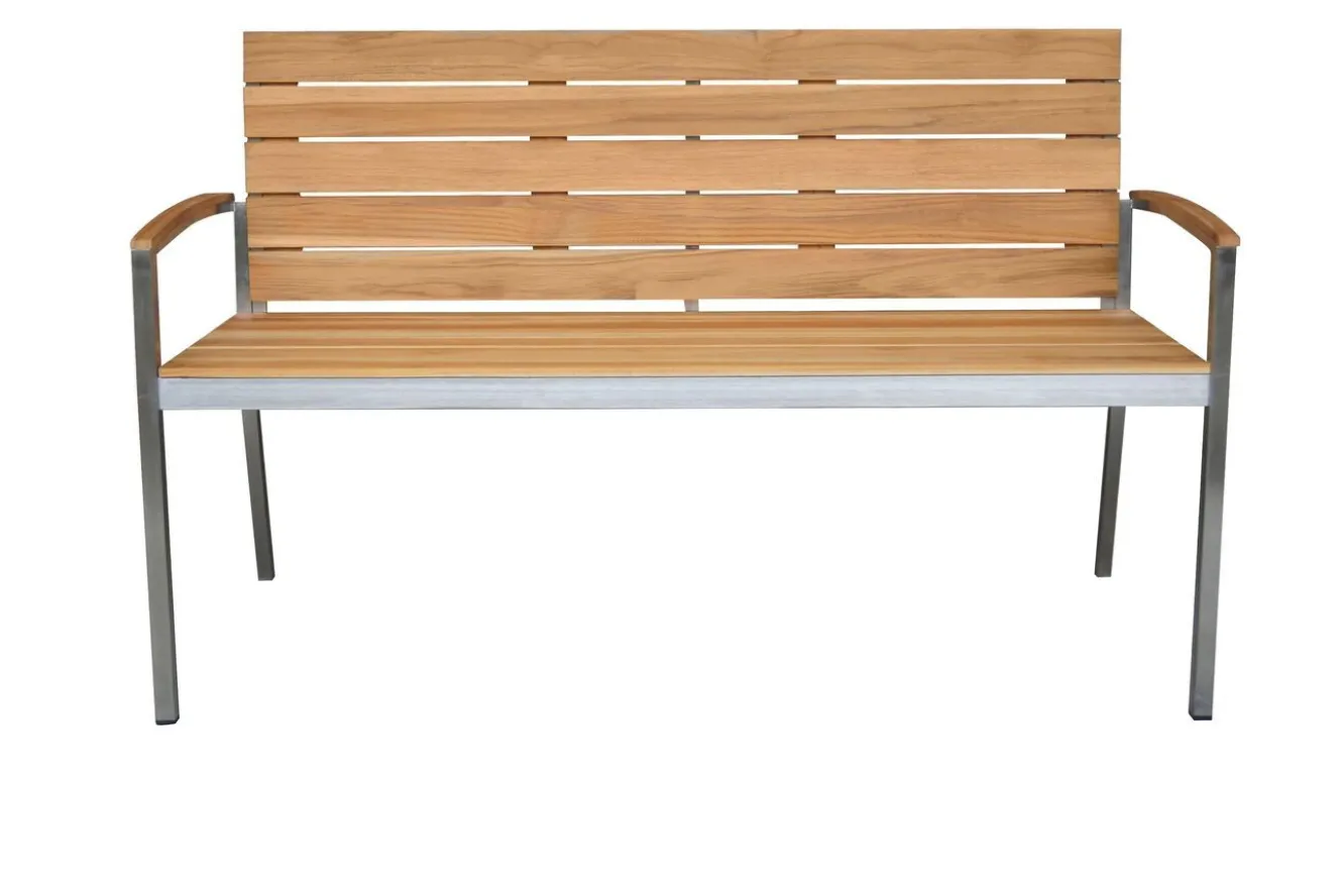 OUTFLEXX Gartenbank, Teakholz/Edelstahl, 2-Sitzer, 130x55x80cm, FSC®-zertifiziertes Produkt